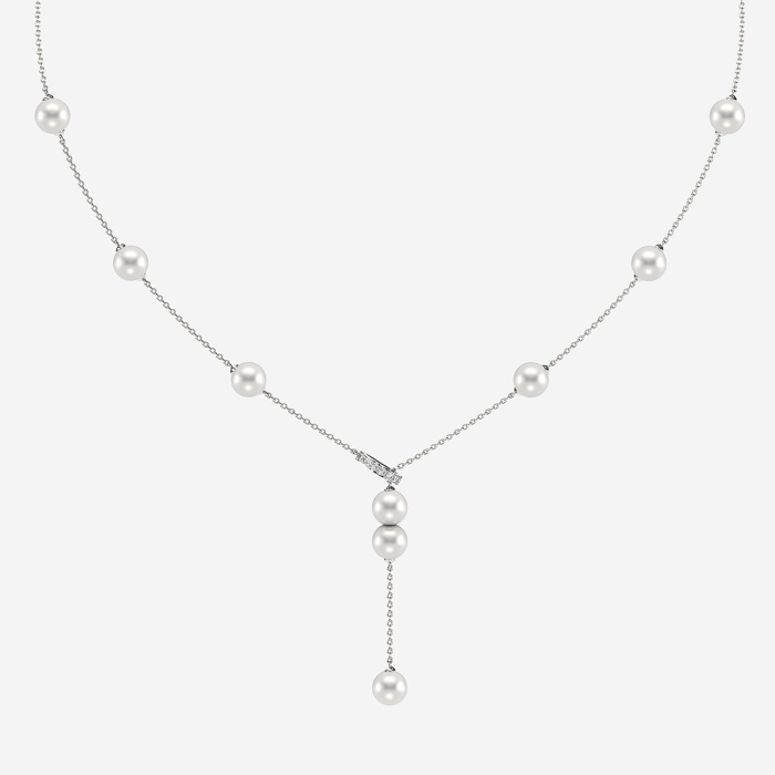 6.5 - 7.0 mm Cultured Freshwater Pearl and 1/8 ctw Lab Grown Diamond Lariat Fashion Necklace